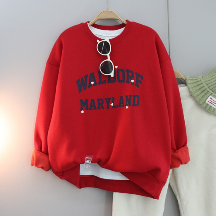 달콩 여성 기모맨투맨 메리하트오버핏맨투맨기모