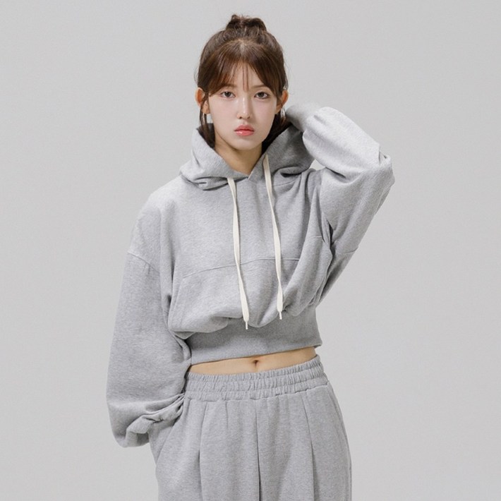 기모 특양면 그랜피니 여성용 오버핏 프리미엄 무지 크롭 후디