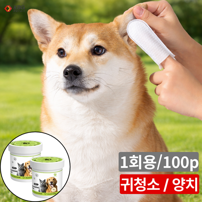 케이비지리테일 데일리어 강아지 귀청소 1회용 손가락 양치 칫솔 눈물닦이