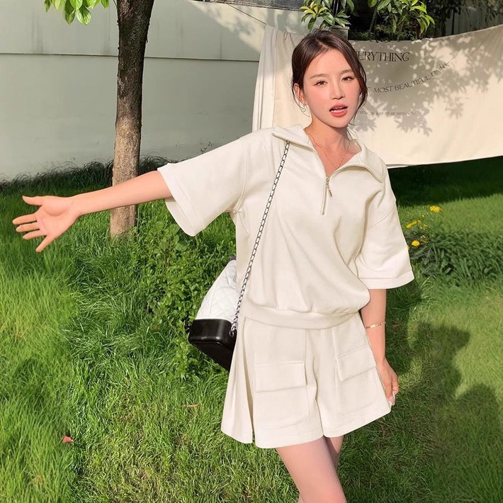 셋업 투피스 세트 여름 여성 반팔 밴딩 팬츠 투피스세트 반바지 바스락 반팔티 티셔츠 코디 상하 데일리