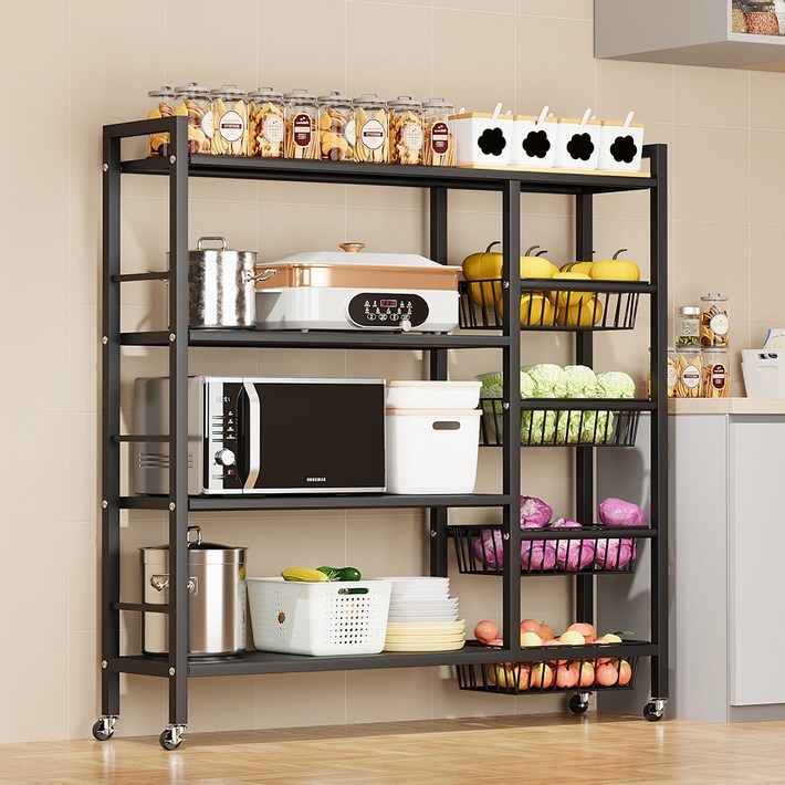KUAHAI 철제 주방 수납 선반 다용도이동선반 4단 선반 4개 탈부착 가능 바구니  길이 8009001150mm 조립식선반