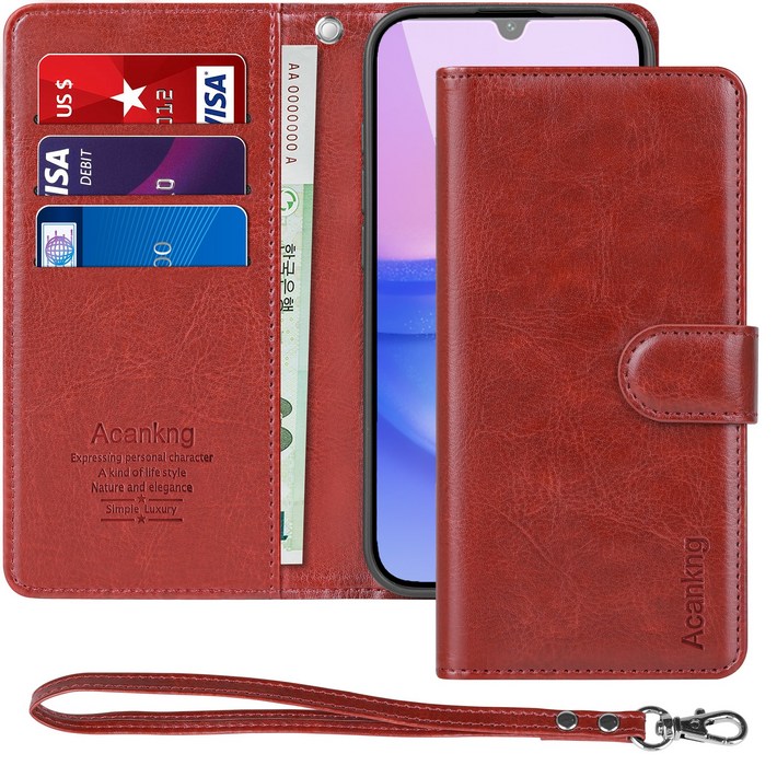 아칸크 삼성 갤럭시 A15SMA155N 가죽 지갑형 스트랩 다이어리   휴대폰케이스핸드스트랩 세트