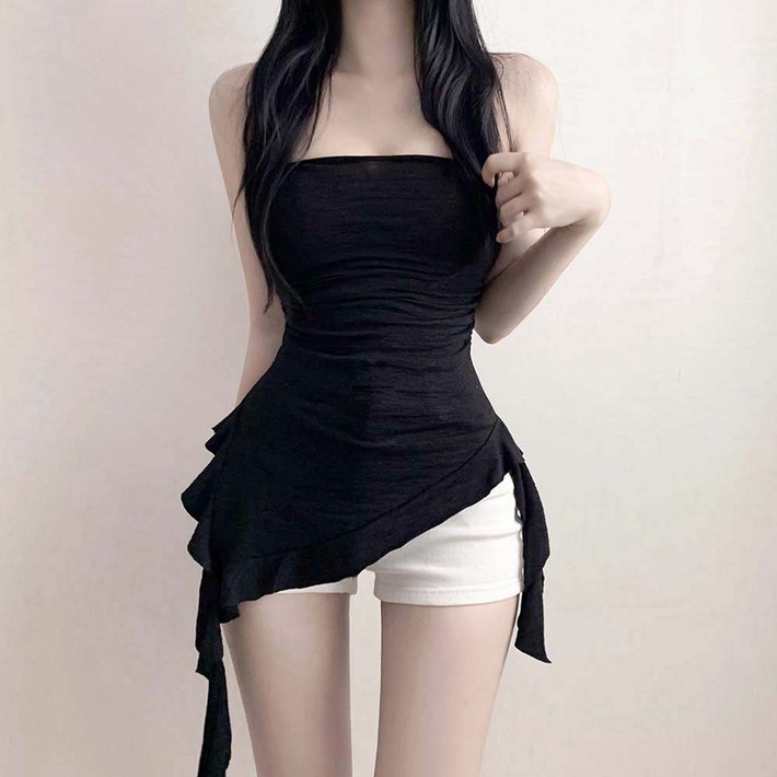 보헤미안 언발 러플 프릴 탑나시