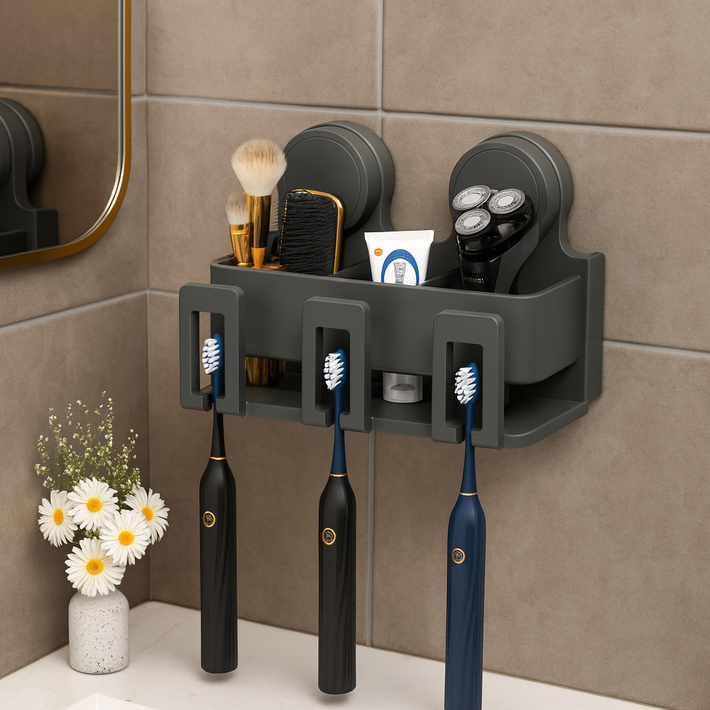클레미엄 무타공 흡착식 우주 항공알루미늄 칫솔꽂이 칫솔걸이 스테인리스 컵꽂이, 그레이 3구
