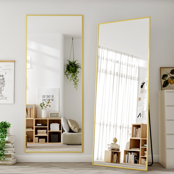뷰티피크 직사각형 전신거울 3in1 스탠드 벽걸이 거치형 강화안전유리 5001610, 골드