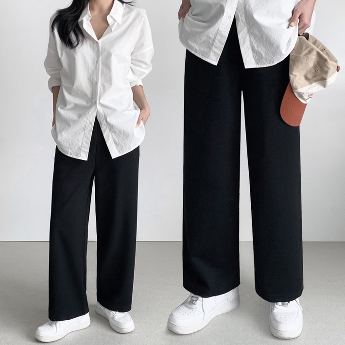 11 여성 빅사이즈 스판 밴딩 와이드 팬츠 슬랙스 바지 사계절용 2장