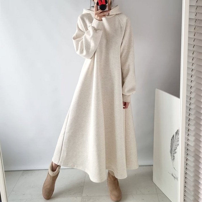에이나인 벨라 데일리 플레어 후드 롱원피스 루즈핏