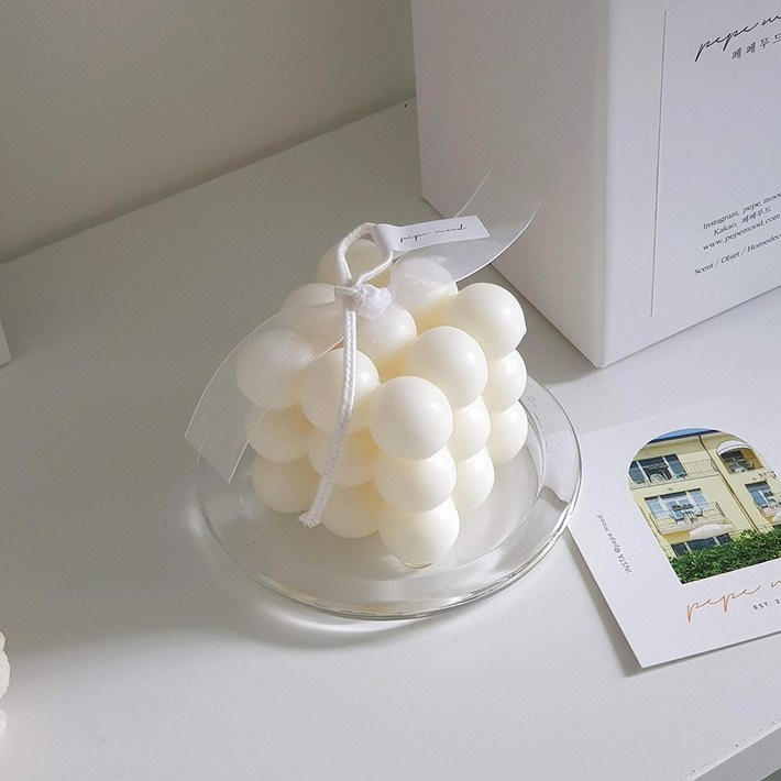 파스텔 큐브 캔들 화이트  캔들받침 세트 상자포장 봉봉 오브제, 블랙베리베이