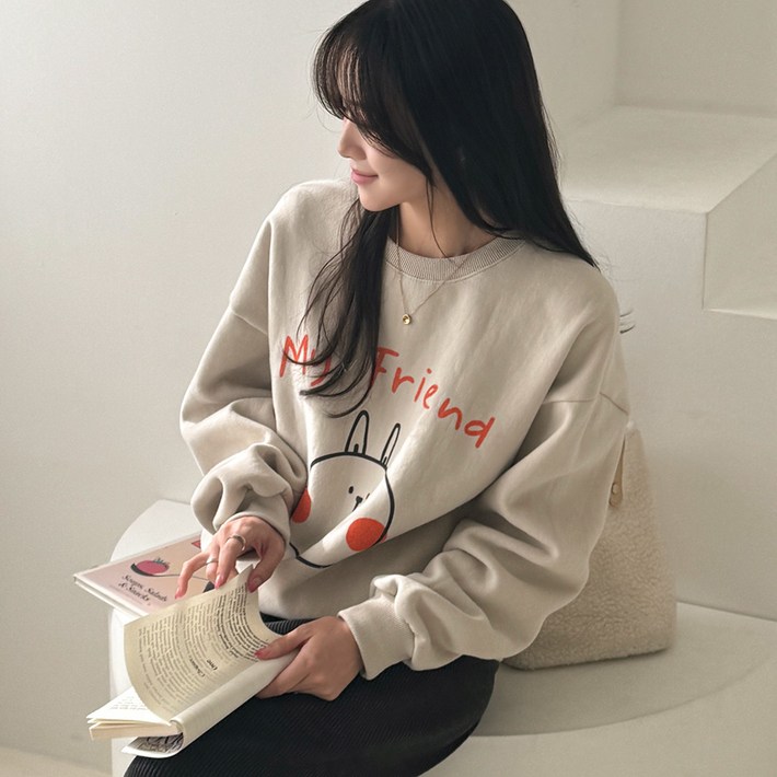 데일리앤 프렌드 겨울 기모맨투맨 여성 루즈핏 레터링 양기모 맨투맨 티셔츠