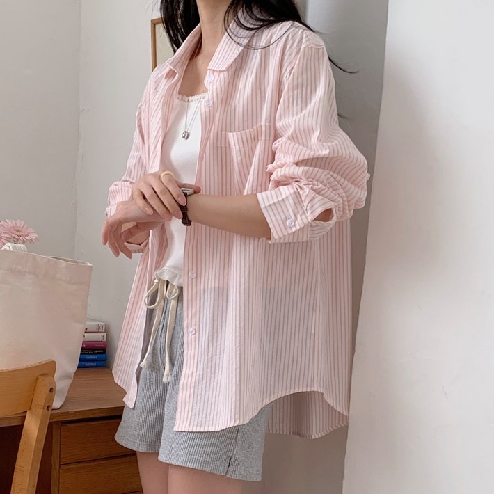 [S~2XL사이즈]데일리 여성 스트라이프 셔츠 긴팔 남방 카라셔츠 빅사이즈 루즈핏 오버핏 간절기