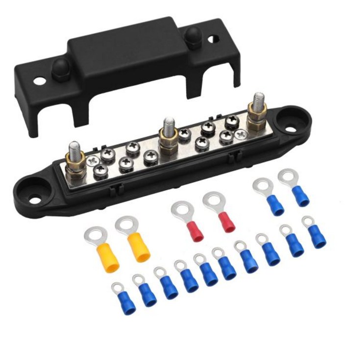 모페즈 버스바 3x14 포스트 10x8 나사 단자 전원 분배 블록 고리 페어 레드 블랙