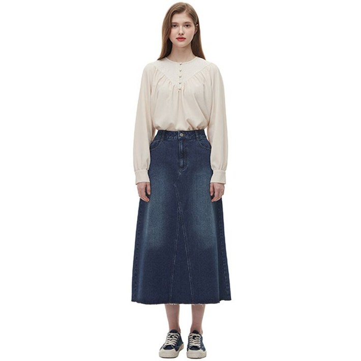 플라스틱아일랜드 절개변형 플레어 데님 스커트 PQ1DS261