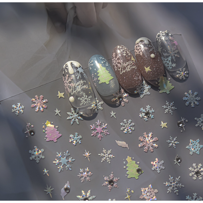 Gonail / 토모니 겨울 눈꽃 트리 크리스마스 스티커 8종 (택1) 셀프네일