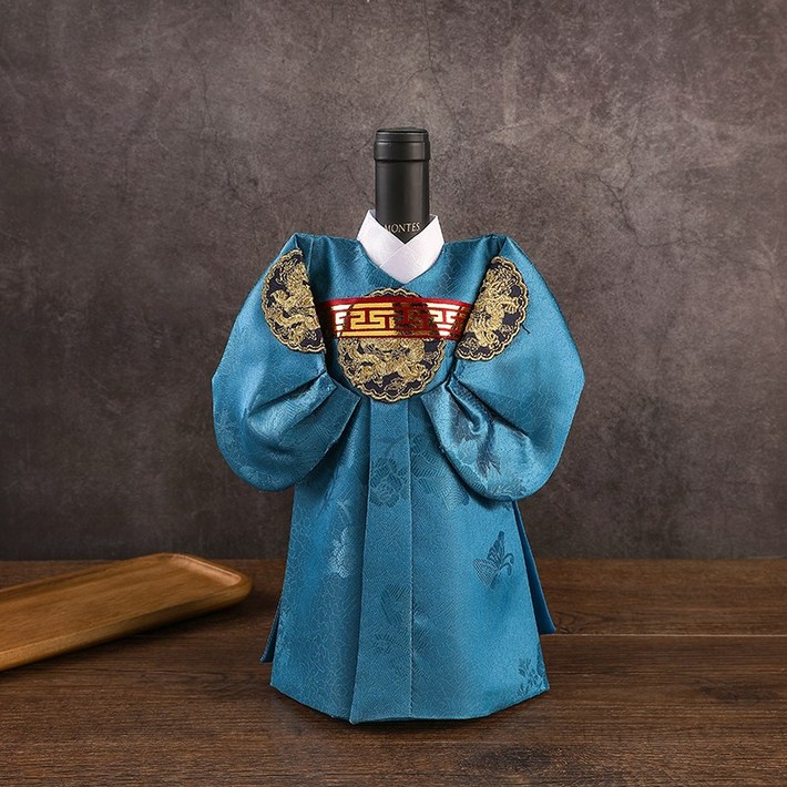 한복 와인커버 술병주머니 와인케이스 외국인선물 인형한복 인테리어소품, 청녹색남자 신, 1개