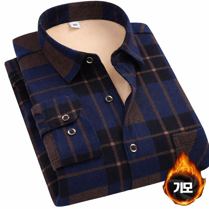 남성 기모 셔츠 겨울 체크 남방 티셔츠