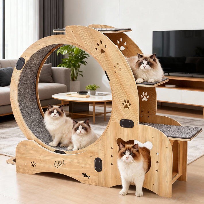 EVIO 다기능 무소음 캣휠 캣타워 업그레이드 버전, 1개, 원목