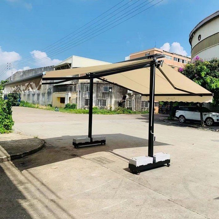 야외용 더블 어닝 접이식 테라스 이중 양쪽 마당그늘 차양막