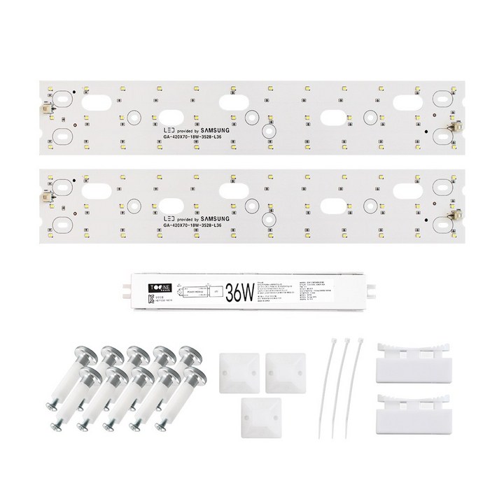 투원라이팅 가정용 삼성 칩 LED 조명 모듈 등 교체 세트 주방등 욕실등 420x70mm 2장 36W, 주백색, 1개
