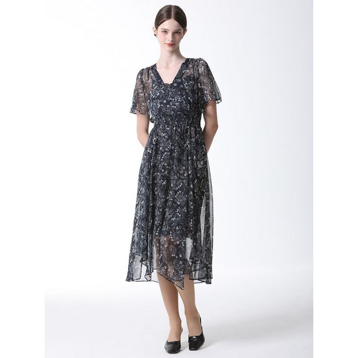 쉬즈미스 V넥 허리밴 롱 원피스  택가격  368000원