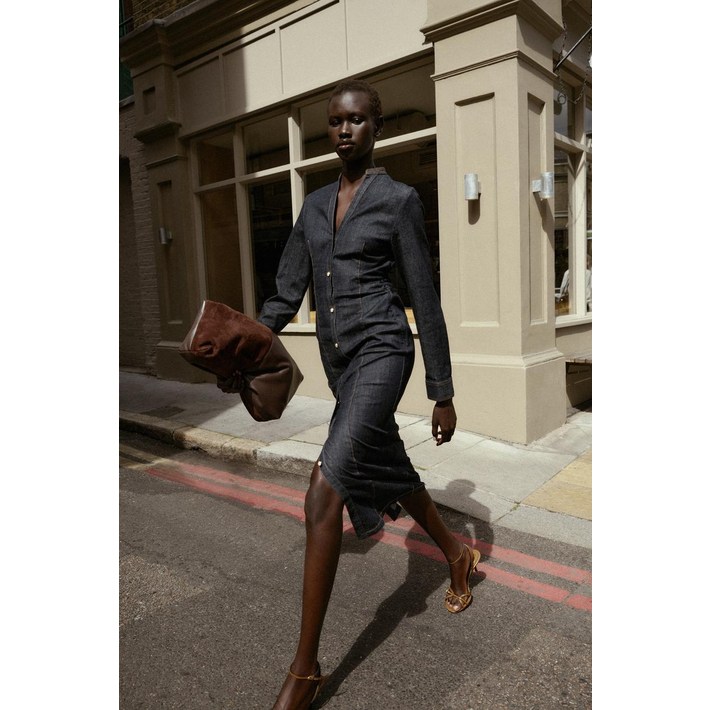 자라 ZARA 테일러드 데님 미디 원피스  블루