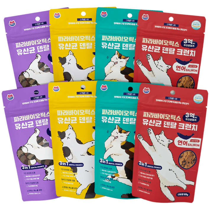 푸디 더특별한식탁 고양이 간식 포스트바이오틱스 유산균 덴탈 크런치, 콤보, 60g, 8개