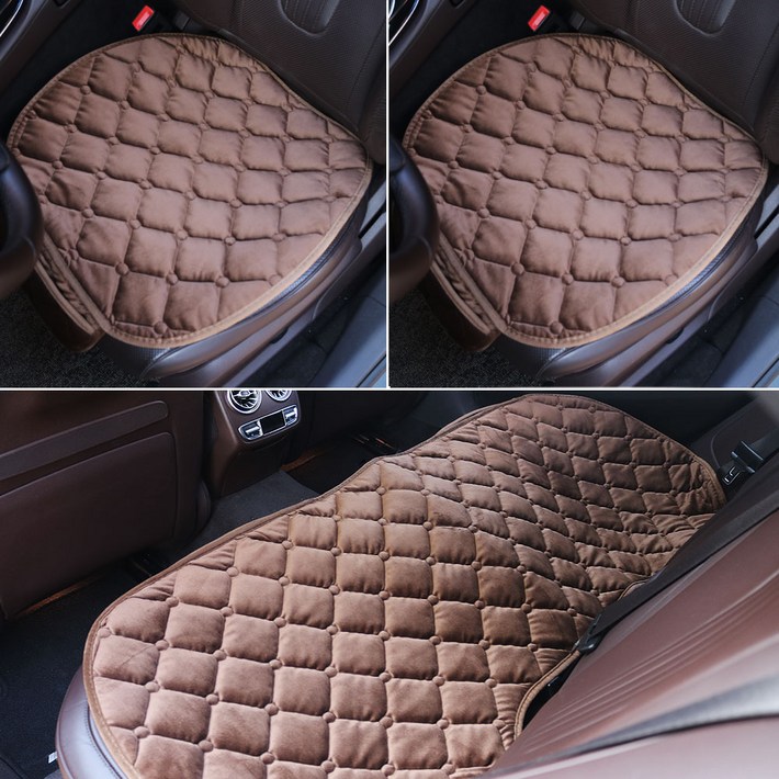 풀세트 차량용 극세사 겨울 털방석 따뜻하개 프리미엄 엉따 방석 3종세트 간편장착 부드러운 차량용방석 양모 방석세트, 1세트, I 소프트브라운