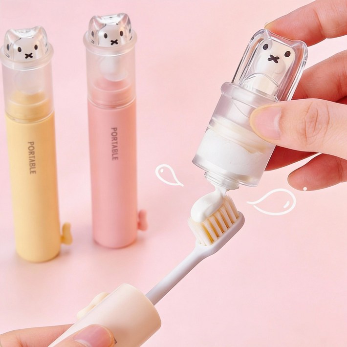 휴대용 칫솔 케이스형 여행용 칫솔, 1세트, 베이지분홍