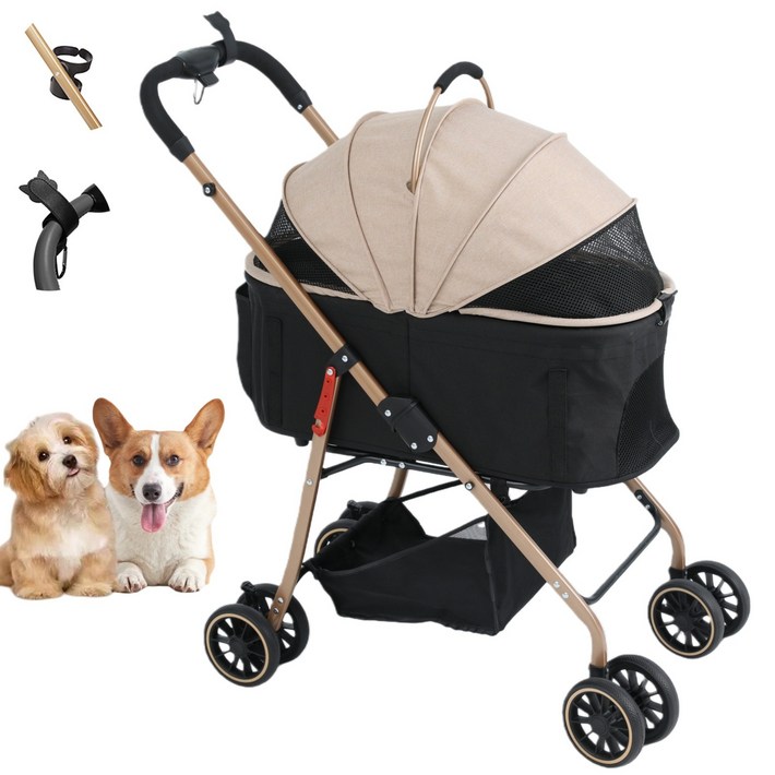MILALOUIS 2025최신 강아지 유모차 애견유모차 원터치 퀵폴딩 강아지유모차 분리형 프리미엄 소중형견 접이식 개모차, 골드, 1개