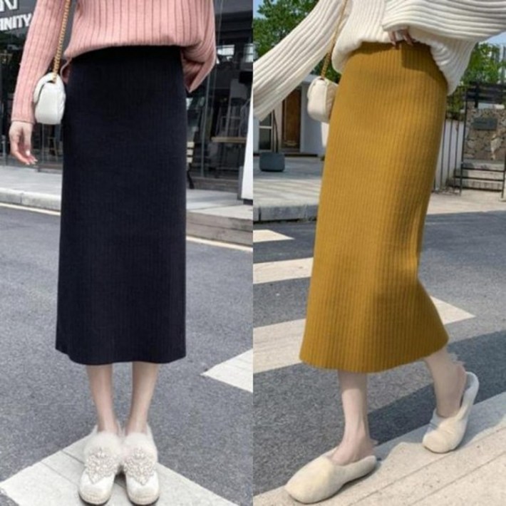 스커트 니트 골지 밴딩 HHB69 H라인