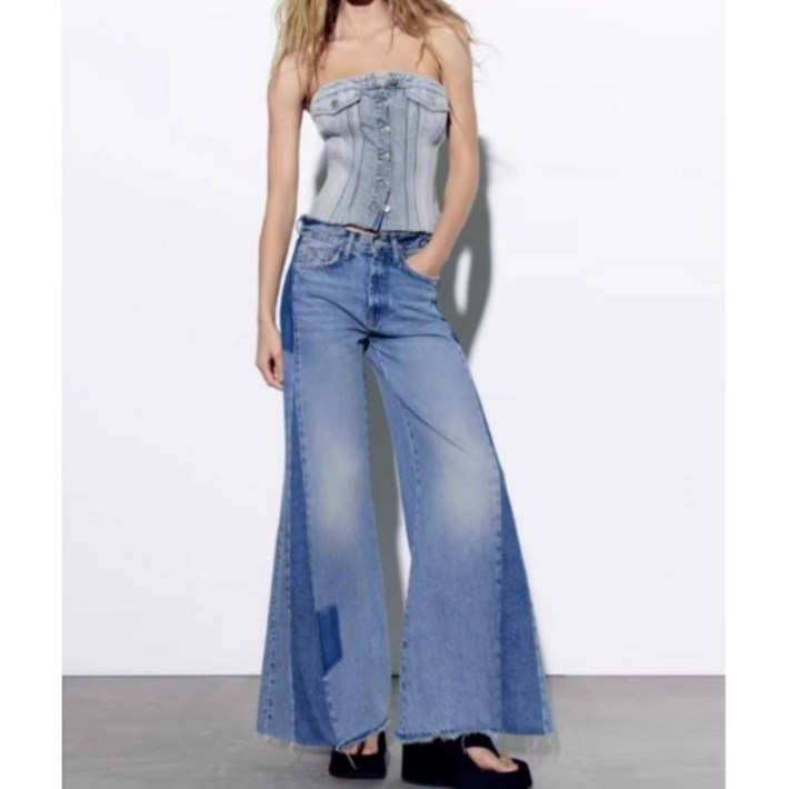 ZARA 자라 여자데님팬츠 와이드 패치 청바지  18H0517