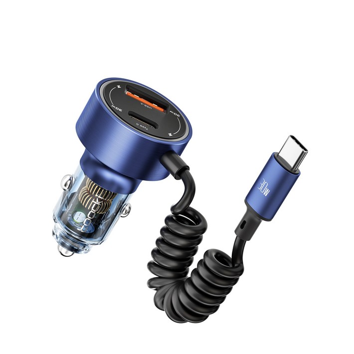 Toocki 60W PD3.0+QC3.0+Type-C 3 in 1 반투명 고속 차량용 충전기