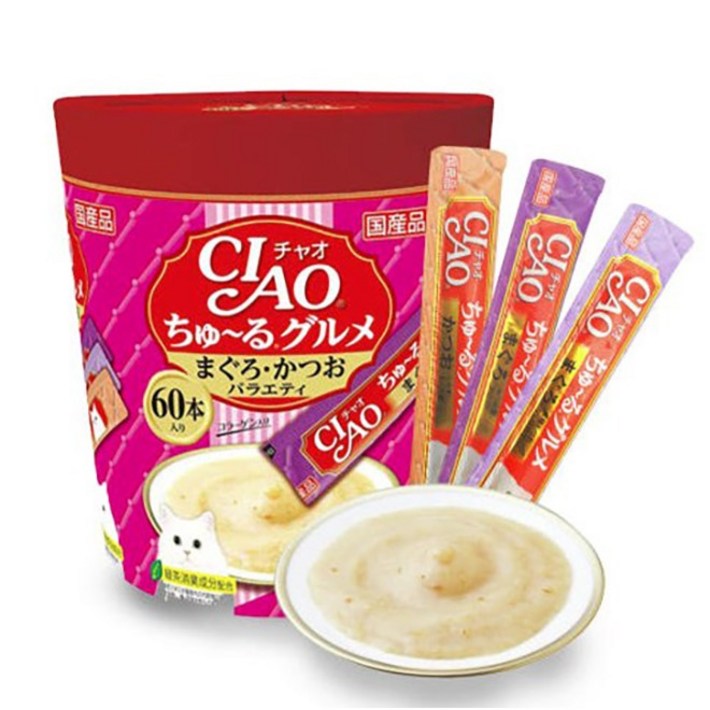 이나바 챠오츄르 짜먹는 고양이 간식, 참치가다랑어 버라이어티, 840g, 6개