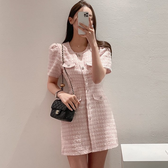 레일리 버튼 트위드 원피스