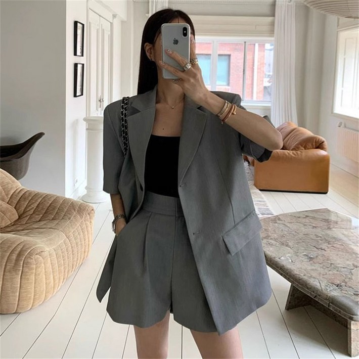 Komorebi 여성투피스 정장자켓  반바지 반팔자켓 티셔츠 정장바지 세트 QTMH9428 50