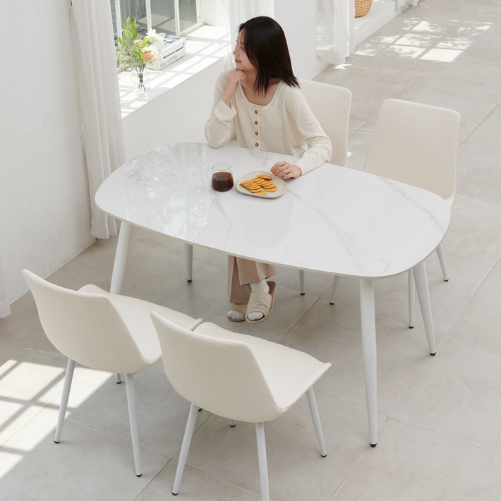 달리빙앤 리브 1400 포세린 통 세라믹식탁 세트 타원형 사각 4인용 식탁 의자4
