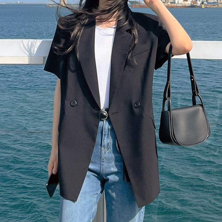 초특가 고퀄리티국내 자체 제작당일 발송 엘린 더블 원버튼 반팔 여름 자켓