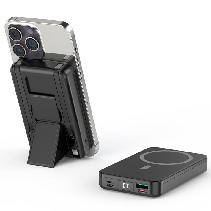 THOUSTA 맥세이프 호환 보조배터리 20000mAh 22.5W PD QC3.0 대용량 무선 고속충전 일체형 휴대용충전기, 1개, 블랙 THOUSTA 맥세이프 호환 보조배터리 20000mAh 22.5W PD QC3.0 대용량 무선 고속충전 일체형 휴대용충전기, 1개, 블랙