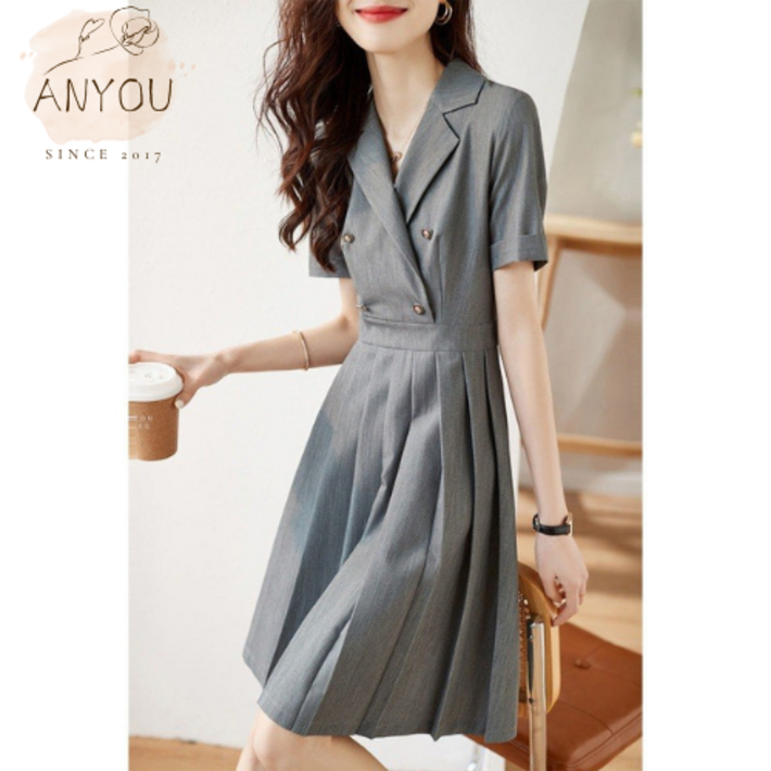 ANYOU 여성여름 더블 정장 원피스 직장인 하객룩 원피스 사무실 원피스