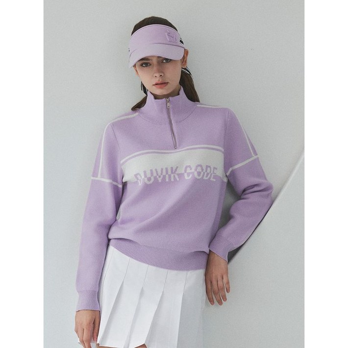 듀빅 여성 하이넥 배색 집업 니트스웨터 DD3WSW251LV