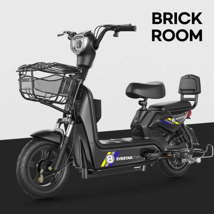 BRICKROOM 3세대 전기 스쿠터 자토바이 전동 출퇴근 팻바이크 2인용 자전거 배터리 분리형, 블랙, 30A리튬120km분리형배터리