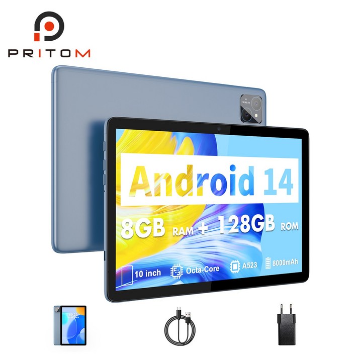 PRITOM TAB11 안드로이드 14 태블릿 8GB4GB4GB확장 램 128GB 롬메모리 카드로 확장 1T 가
