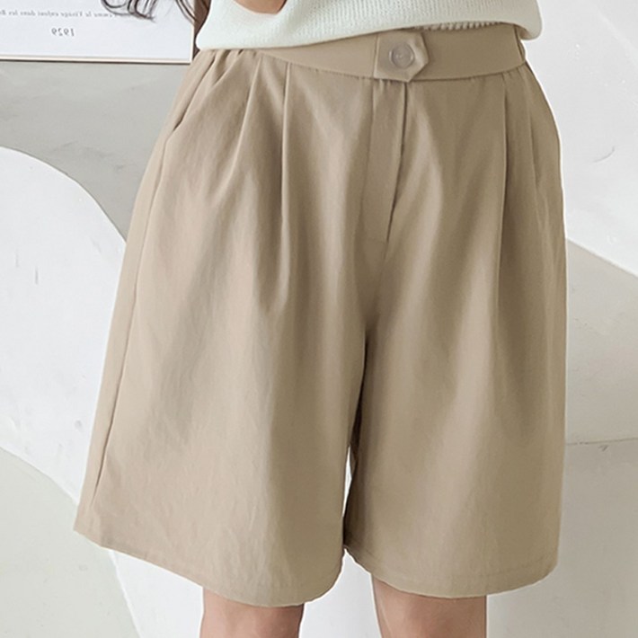 디즈마 여성 투핀턱 정장 반바지 뒷밴딩 슬랙스 팬츠