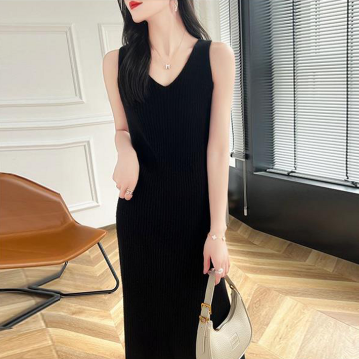 인기 V넥 sleeveless 니트 롱원피스 여성 가을겨울