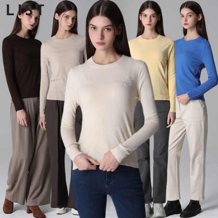 리스트 사이드 블록 라운드넥 니트 택가격 118000원