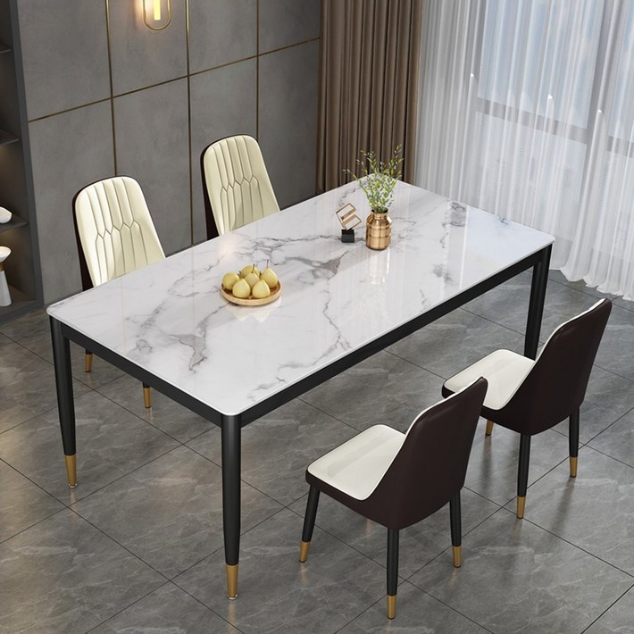 아우스 KC 대리석무늬 모던식탁세트 강화유리식탁 4인용 6인용 세트 북유럽풍 다이닝테이블 식탁세트의자 식탁의자세트, 식탁 화이트 의자 4개