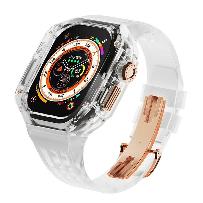 다비드 애플워치용 호환 플립형 일체형 스트랩 9 8 7 se 울트라 호환, 07.투명케이스로즈투명스트랩, 1개