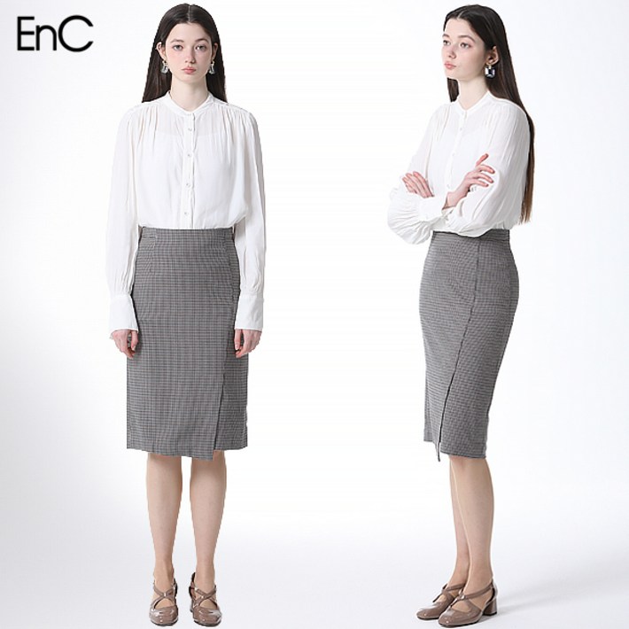 EnC 잔체크 스판 H라인 스커트 택가격 329000원