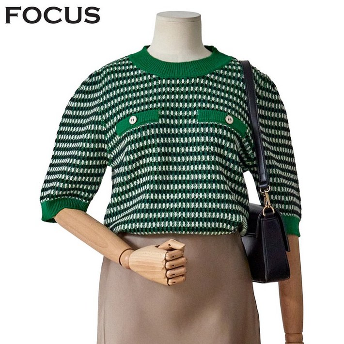 포커스 트위드 포켓 배색 반팔 니트 FF3H7KT0005JK