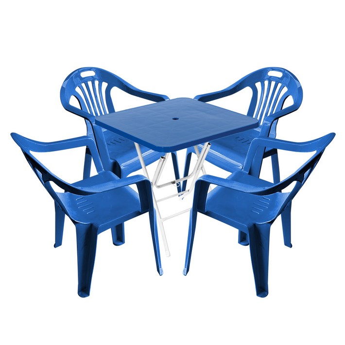 플라스틱테이블 야외테이블 편의점 포장마차 간이 접이식 테이블 의자 세트, 블루