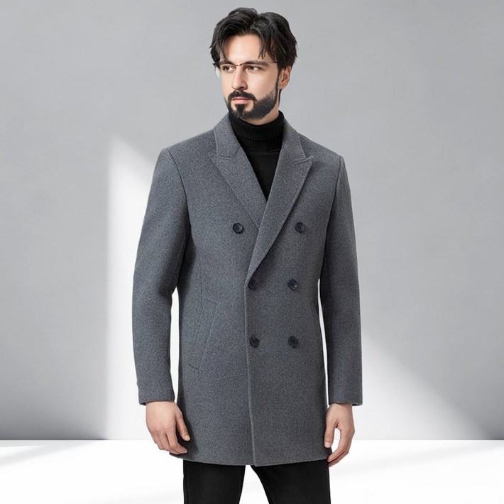 Zenaris 겨울 남성 모직코트 카라넥 탈부착 세미 정장 패딩코트 하프 트렌치 더블 반코트 2in1